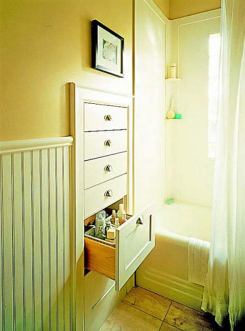 30.) Build drawers in the wasted space between studs in the wall.