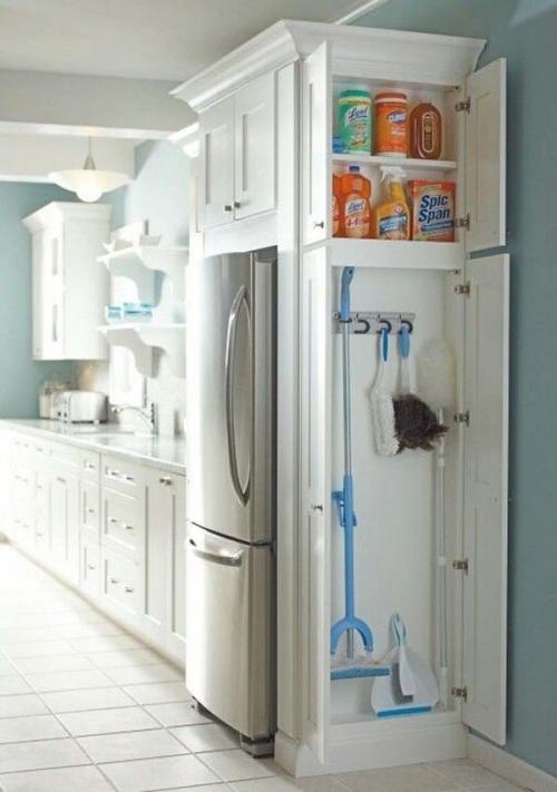 21.) Add a small cabinet to extra space in the kitchen for cleaning supply storage.