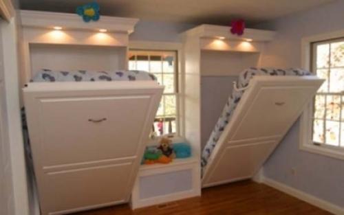 20.) Instead of bunk beds, install classy murphy beds for your kids.