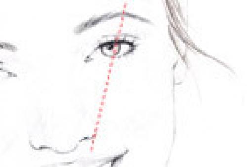 STEP 3 To get the right arch, angle the pencil to the outer side of your pupil, with the eraser end at the side of your nostril, and the top just past the middle of your eye. The spot where the pencil hits the brow is where the top of the arch should be, about three-quarters of the way out. Create a line that tapers upwards to this point. Repeat on the other side