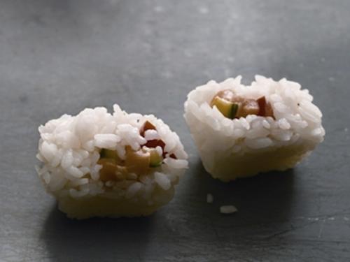 Pretend you&#39;re a master sushi roller by using the ice cube tray as a mold.